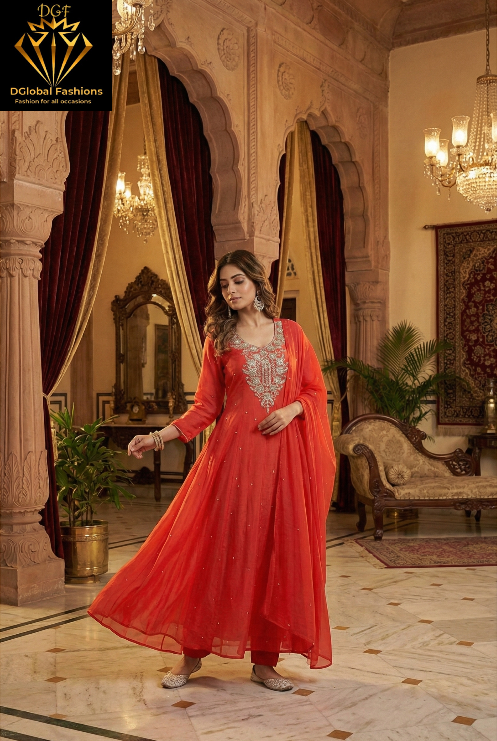 Chinnon Hand-Embroidery Anarkali Suit with Cutdana, Pearl & Sequin Work