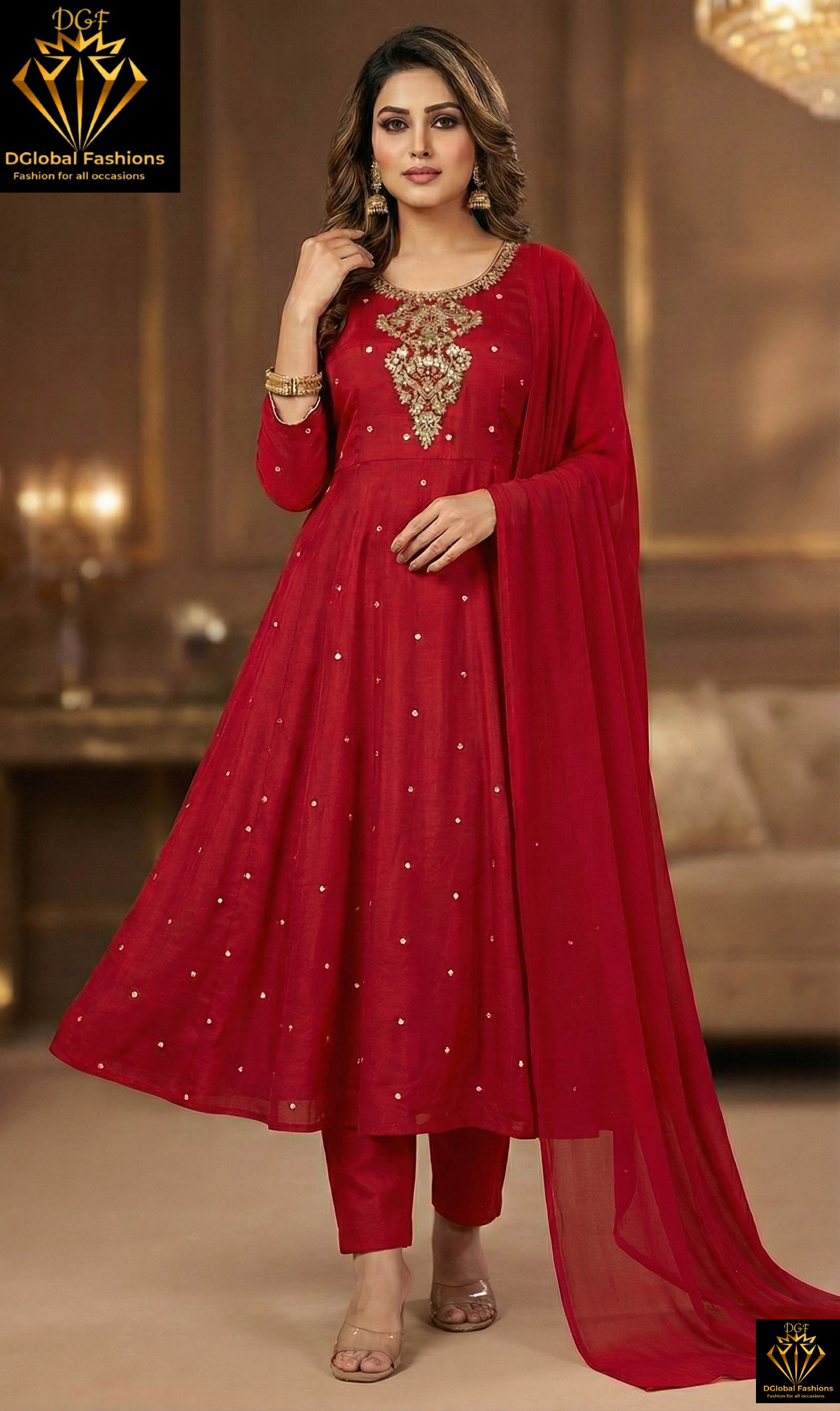 Chinnon Hand-Embroidery Anarkali Suit with Cutdana, Pearl & Sequin Work