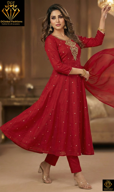 Chinnon Hand-Embroidery Anarkali Suit with Cutdana, Pearl & Sequin Work