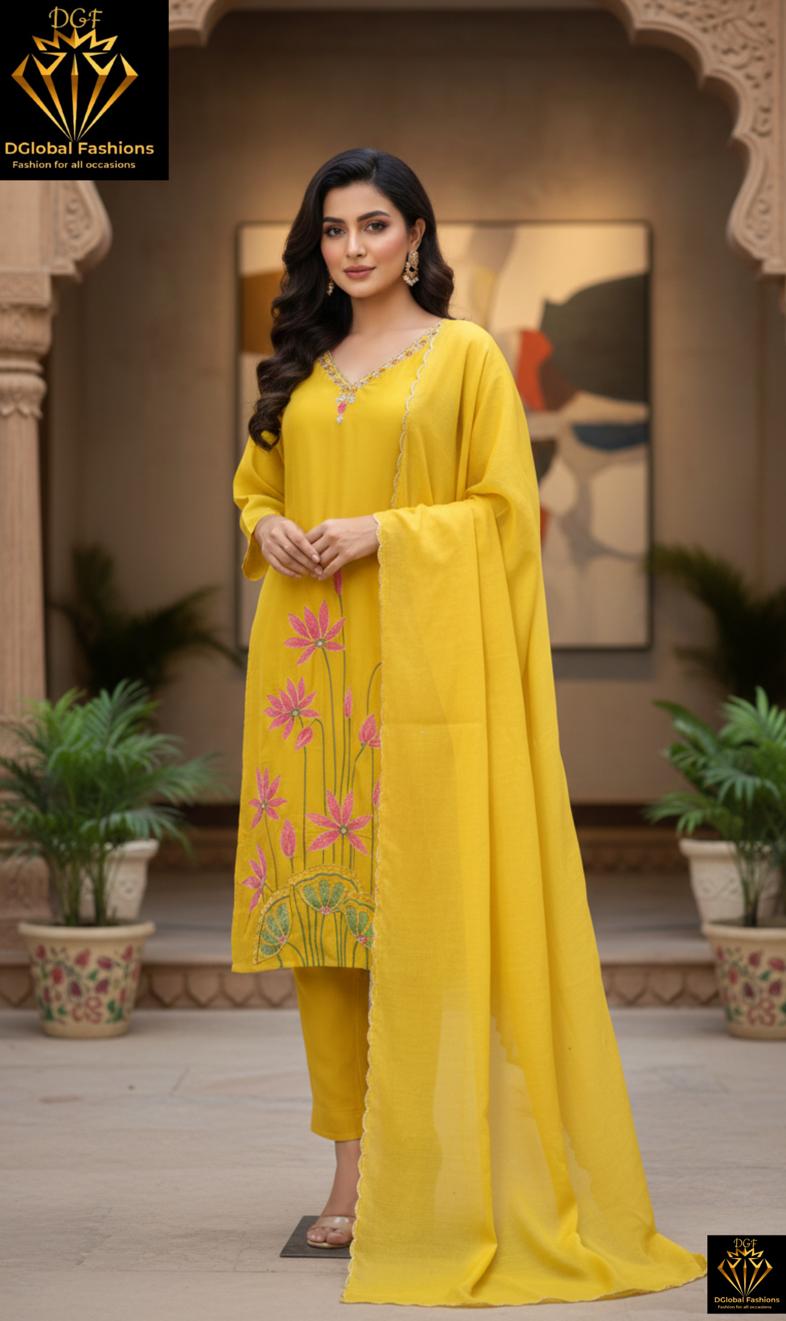 Hand Printed Mul Chanderi Kurta with Cutdana, Sequin & Pearl Work – Thread Embroidery on Neck
