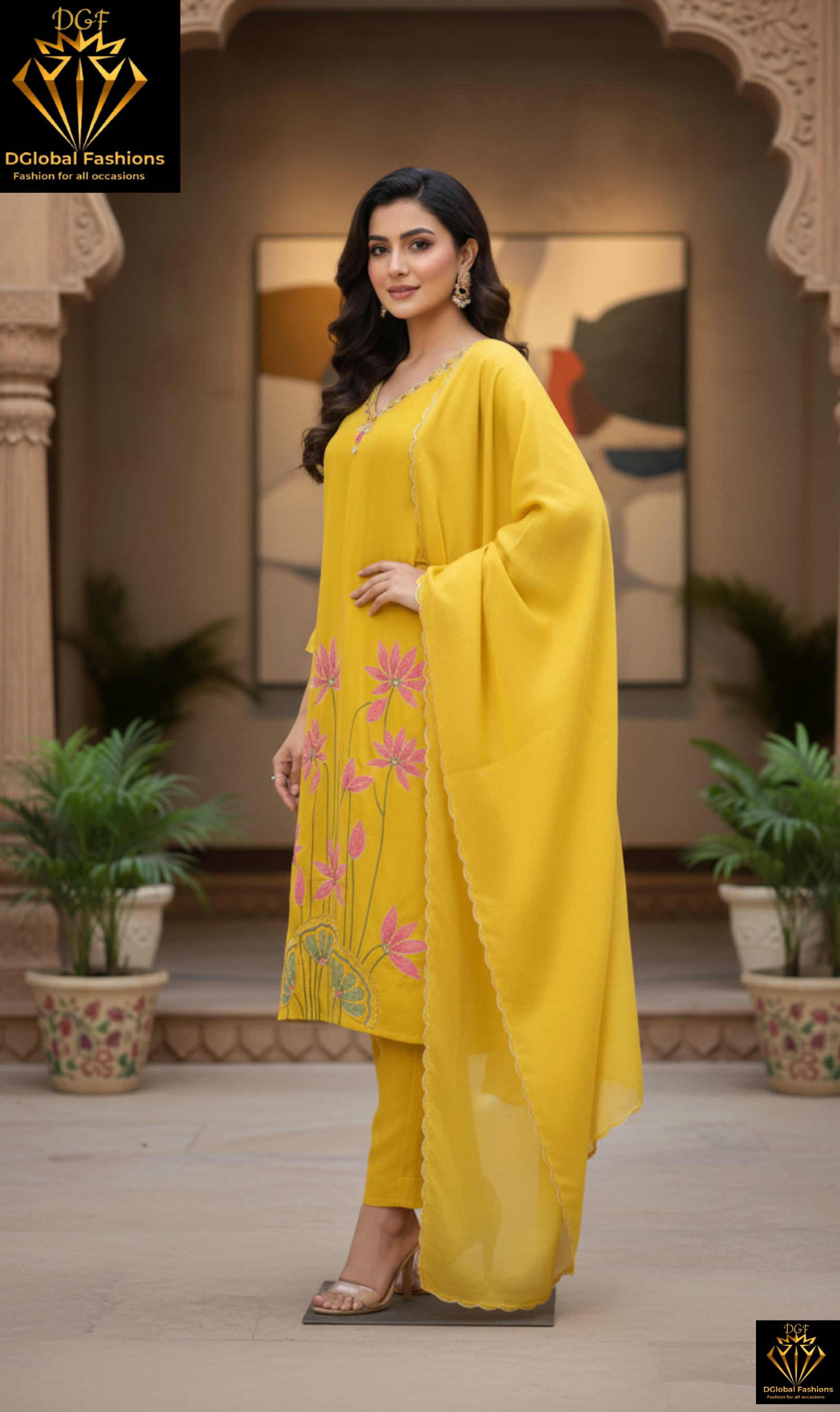 Hand Printed Mul Chanderi Kurta with Cutdana, Sequin & Pearl Work – Thread Embroidery on Neck