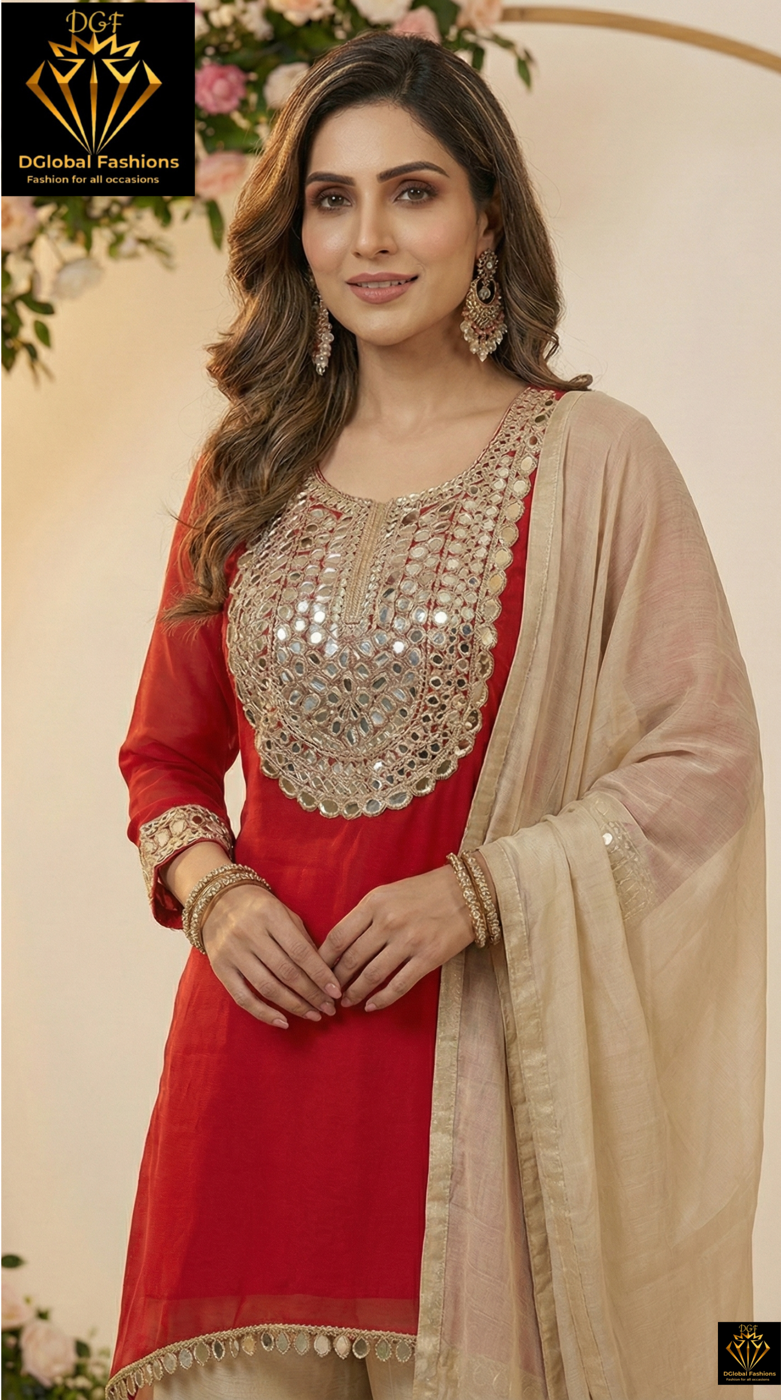 C-Cut Kurta Suit Set in Tissue Shimmer Fabric with Real Mirror Work