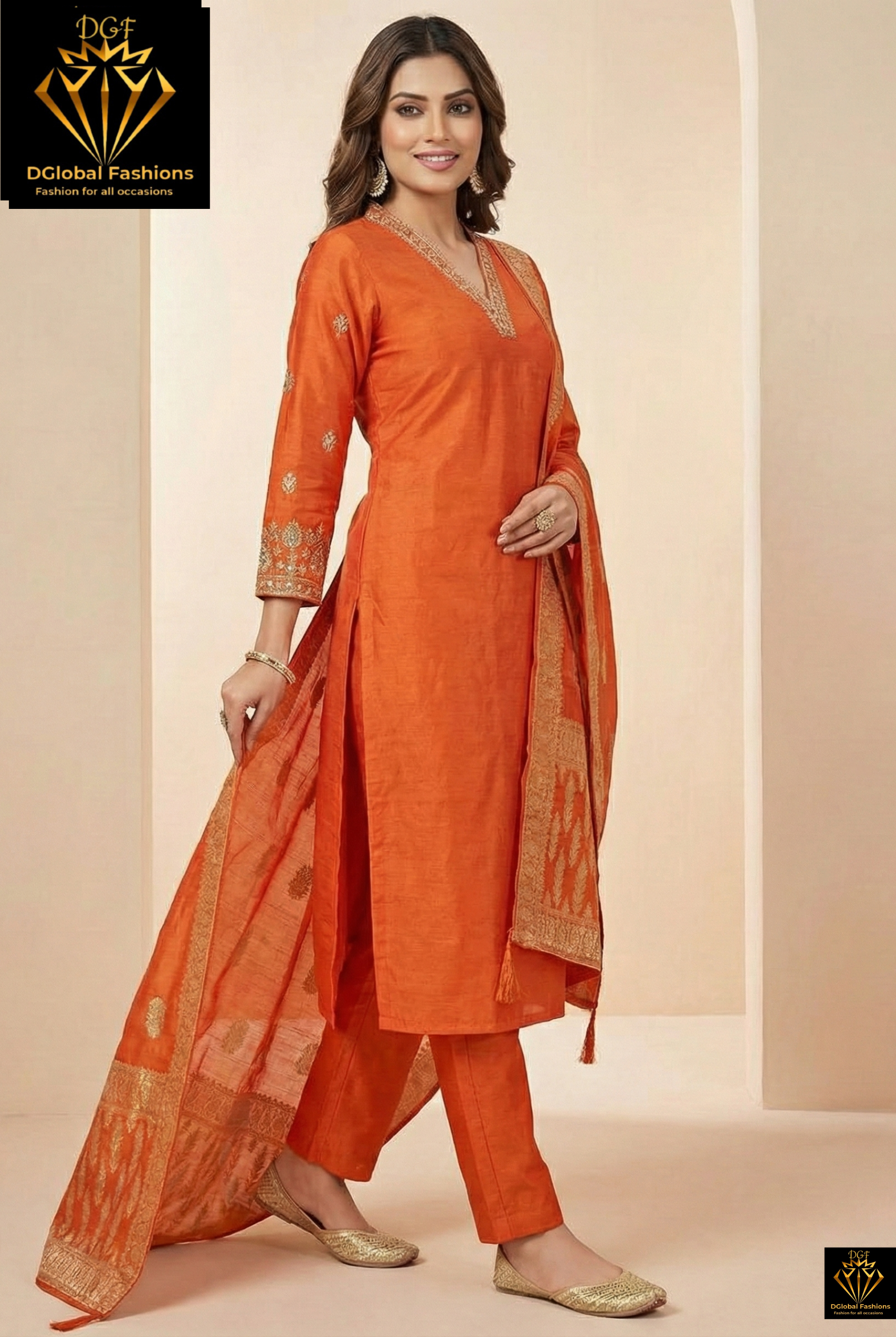 Hand-Embroidered Silk Suit Set with Pearl, Sequin & Cutdana Work and Banarasi Dupatta