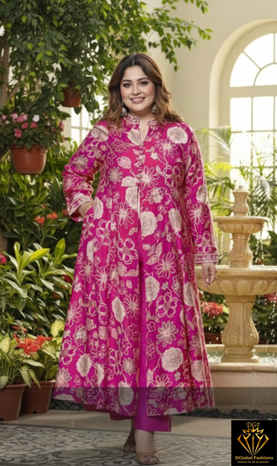 Indo-Western 2-Piece Set Featuring Handwork Neck & Sleeves