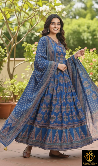 Cotton Anarkali Kurta with Pant & Dupatta Set