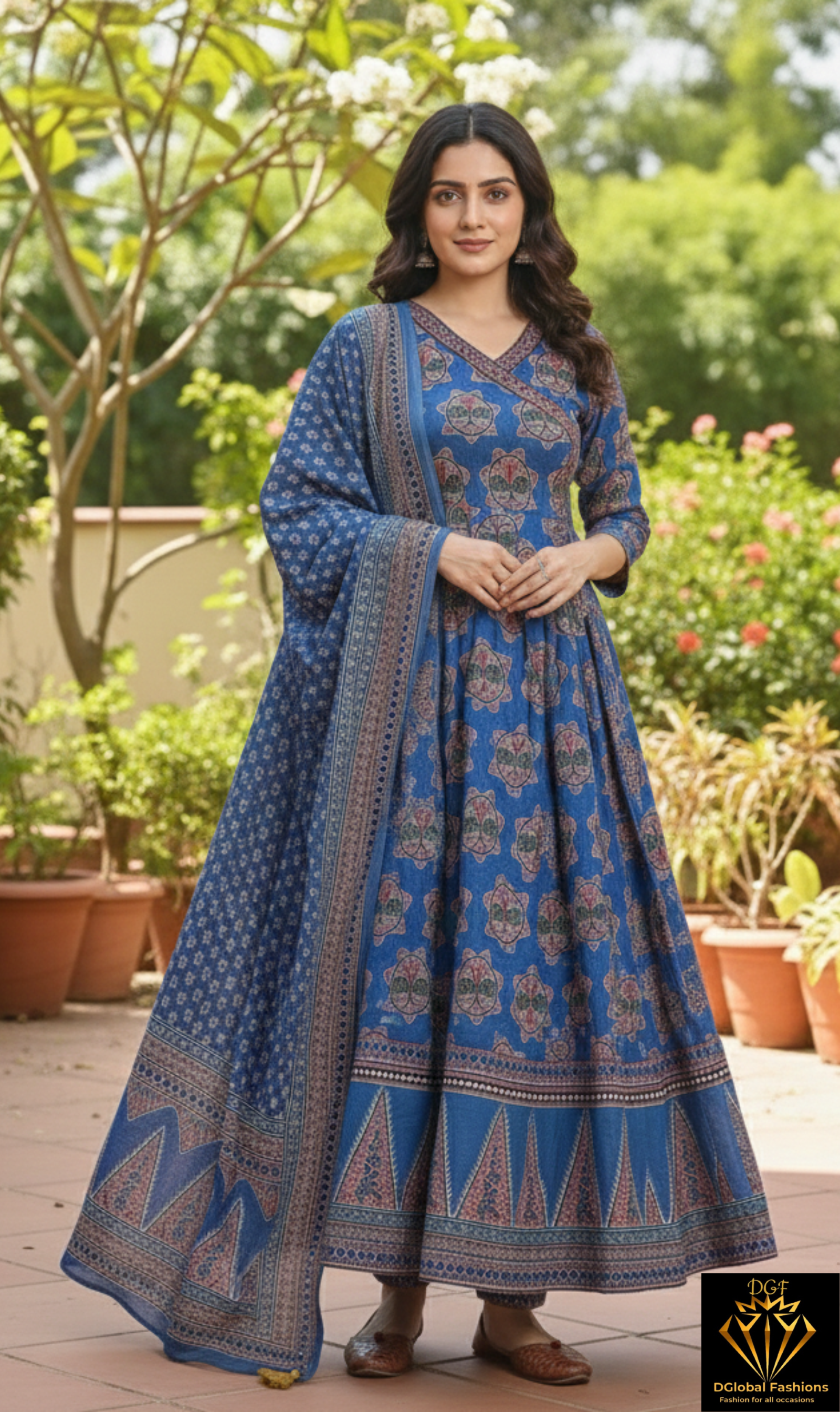 Cotton Anarkali Kurta with Pant & Dupatta Set