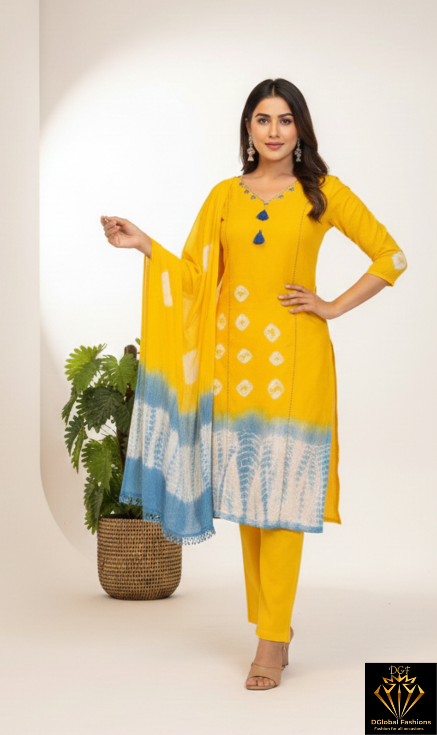 Women’s Tie & Dye Cotton Straight Kurta with Pant & Dupatta