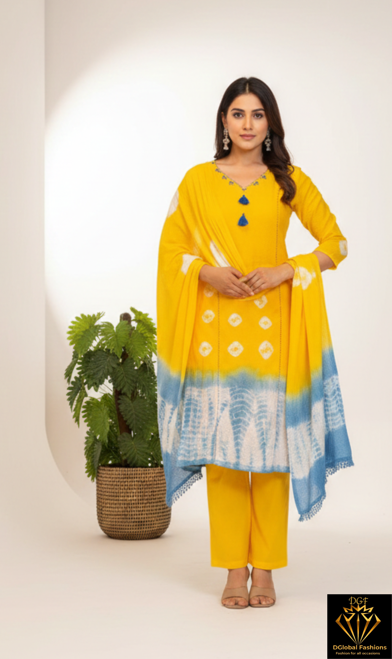 Women’s Tie & Dye Cotton Straight Kurta with Pant & Dupatta