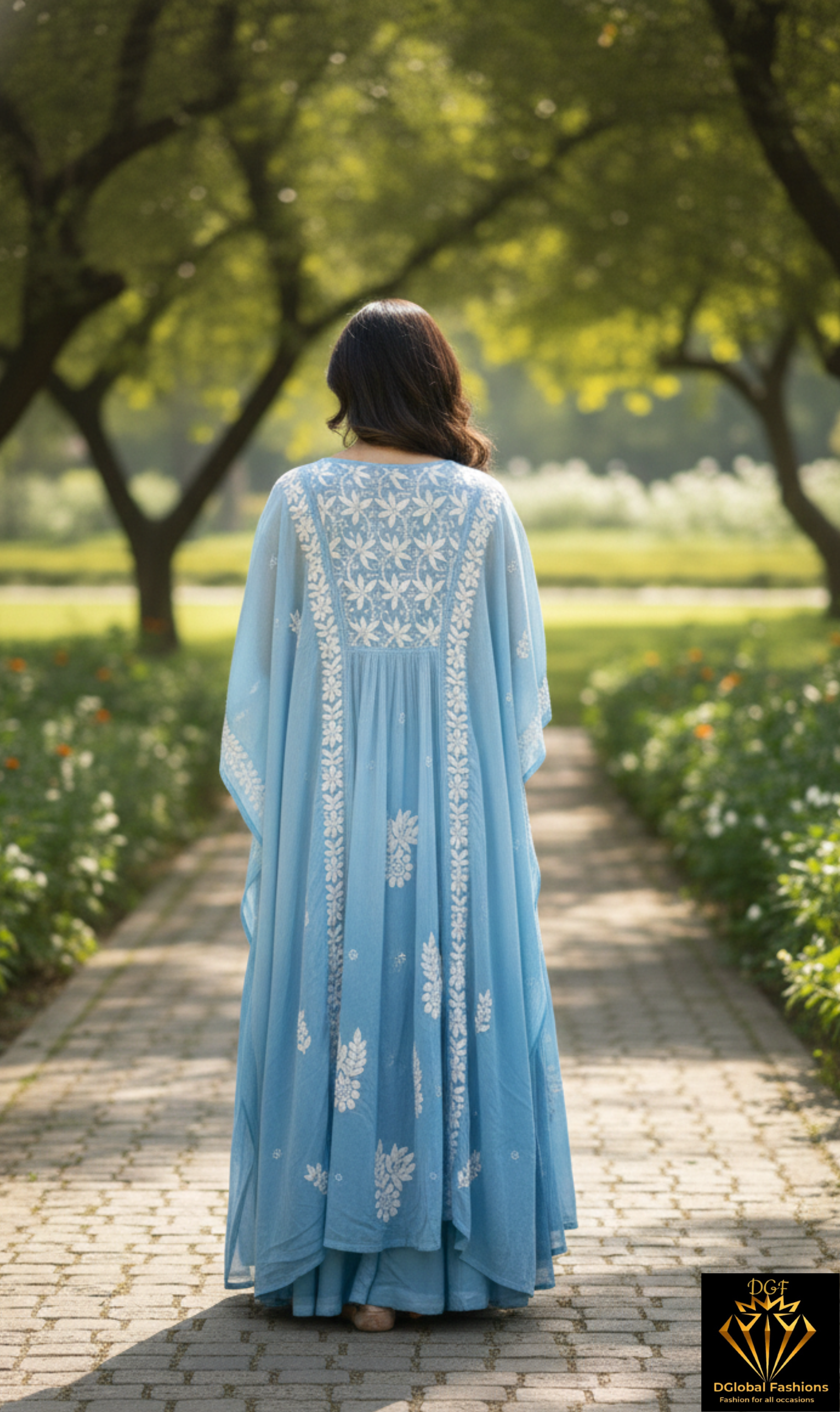 Lucknowi Chikankari Kaftan in Viscose Crepe (Unstitched)