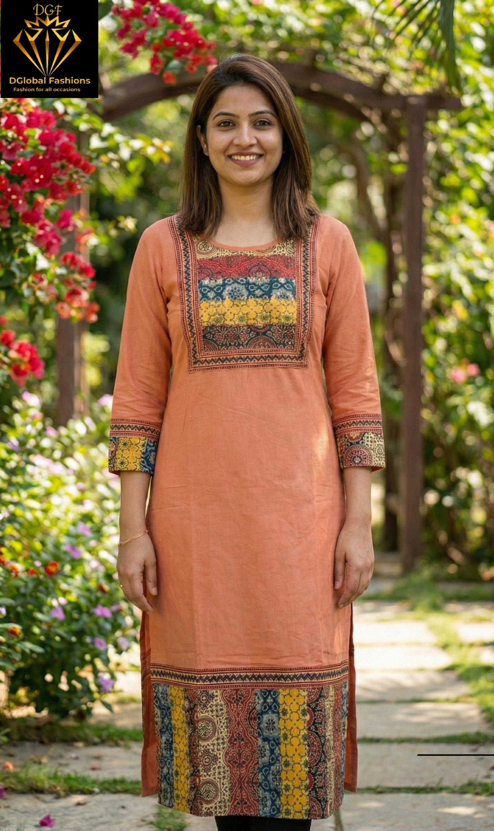 Cotton Ajrakh Patchwork Hand Block Kurti