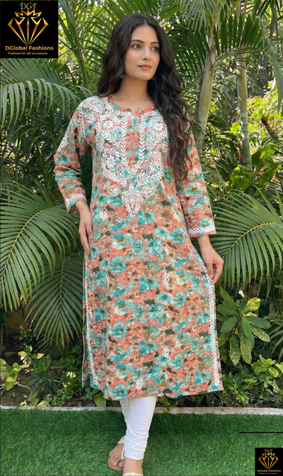 Lucknowi Chikankari Hand-Embroidered Malmal Kurti