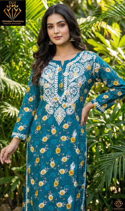 Lucknowi Chikankari Hand-Embroidered Malmal Kurti