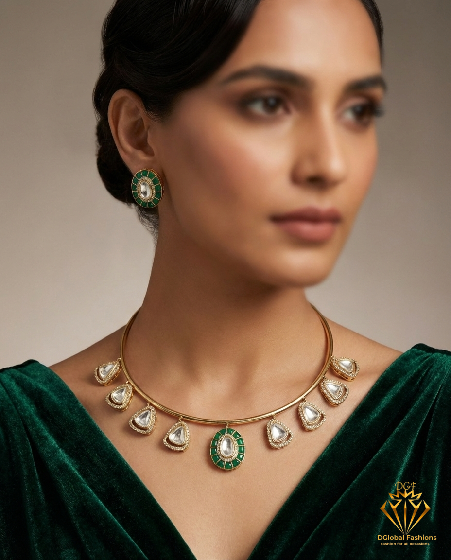 Gold Plated Kundan Stone Necklace Set with Matching Earrings