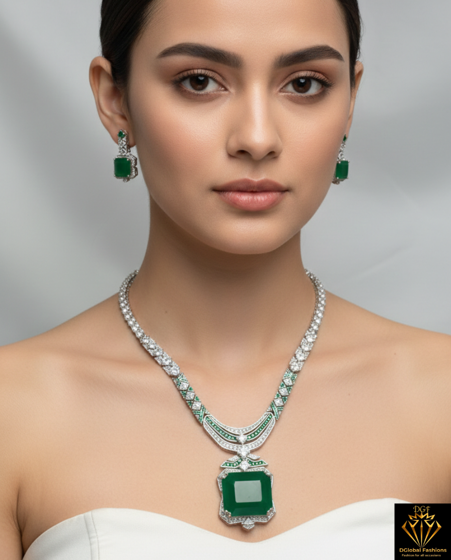 Priyanka Chopra–Inspired Diamond-Style Necklace Set with Matching Earrings