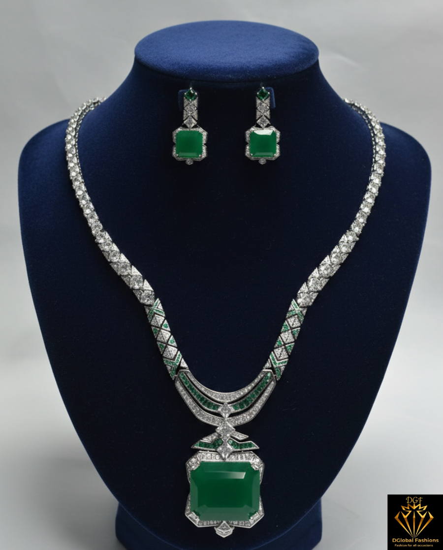 Priyanka Chopra–Inspired Diamond-Style Necklace Set with Matching Earrings