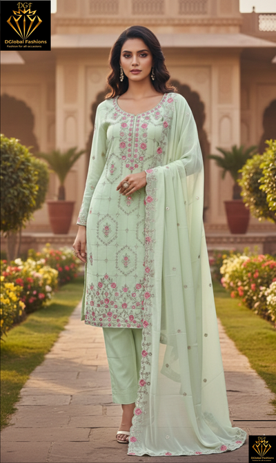 Georgette Suit Set with Resham Embroidery & Stone Work
