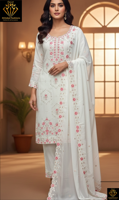 Georgette Suit Set with Resham Embroidery & Stone Work