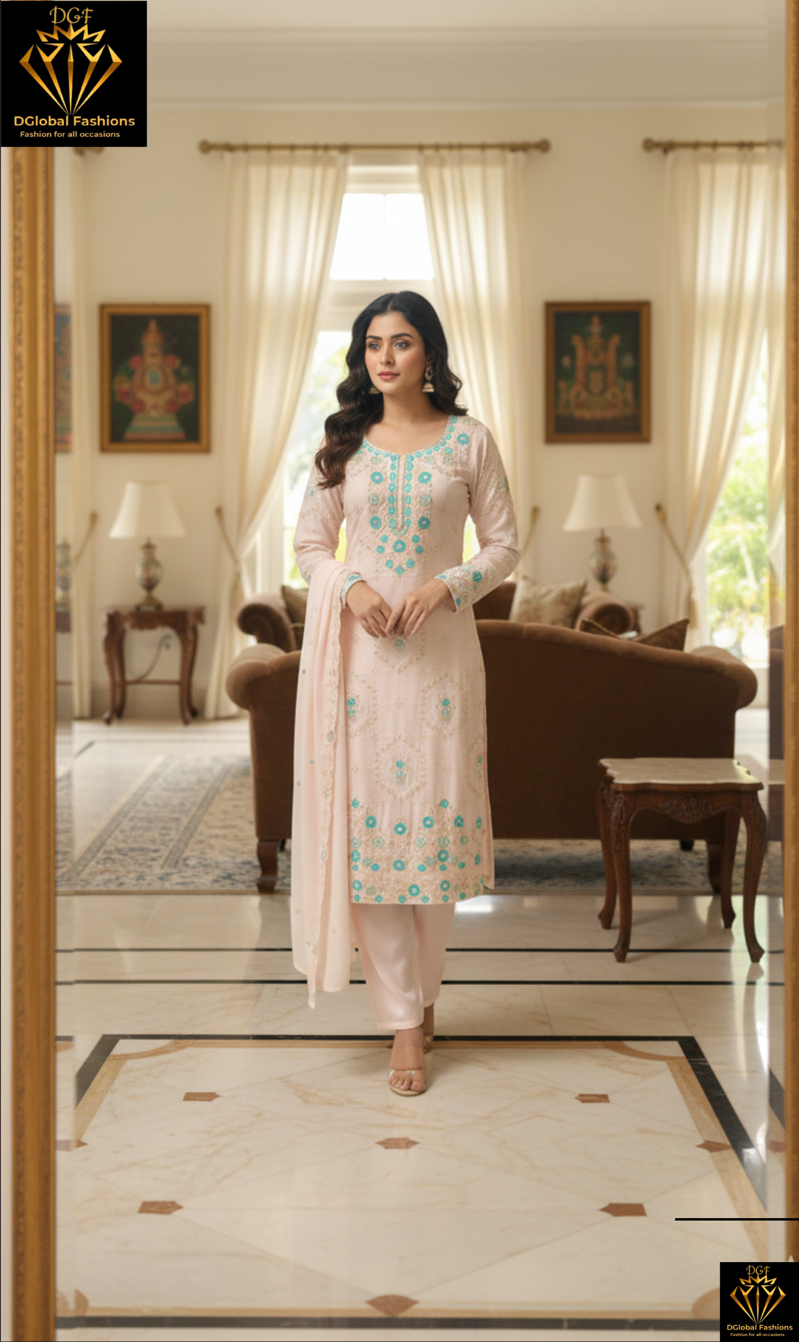 Georgette Suit Set with Resham Embroidery & Stone Work