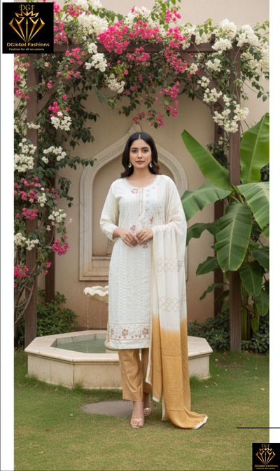 All-Over Embroidered Cotton Suit Set