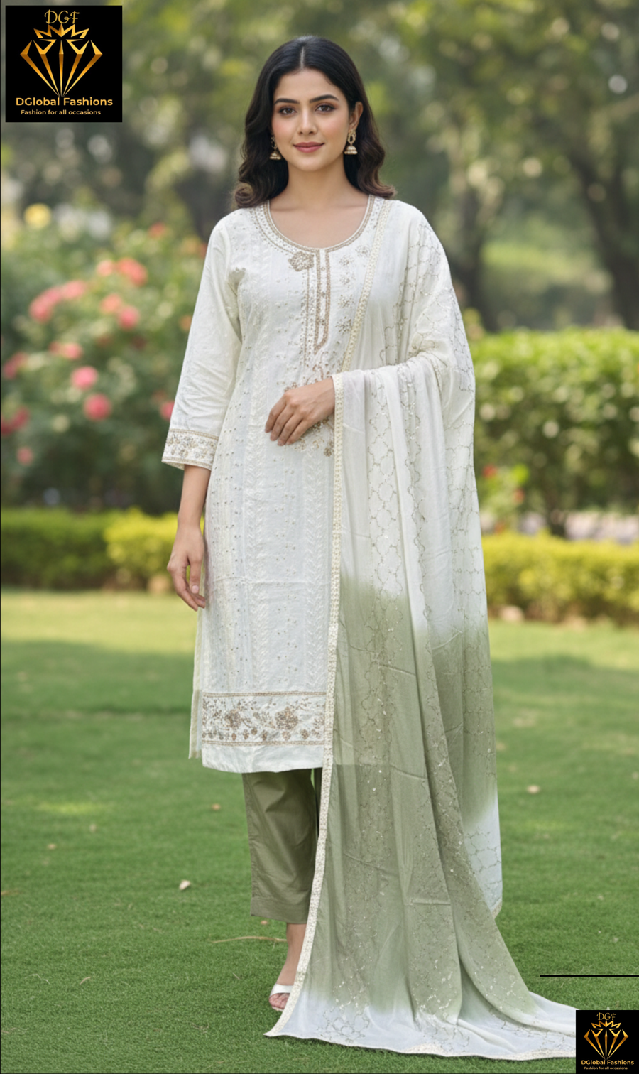 All-Over Embroidered Cotton Suit Set