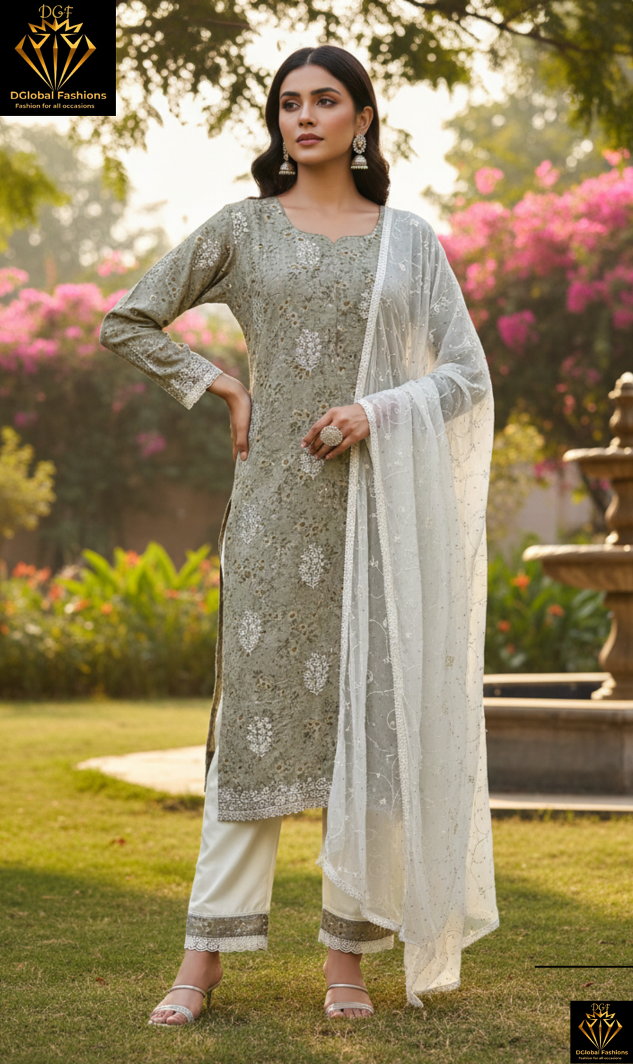 Cotton Kurta Pant Set with All-Over Work Dupatta