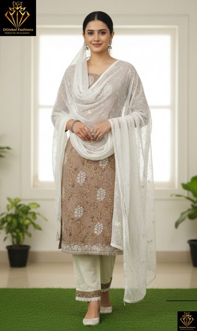 Cotton Kurta Pant Set with All-Over Work Dupatta