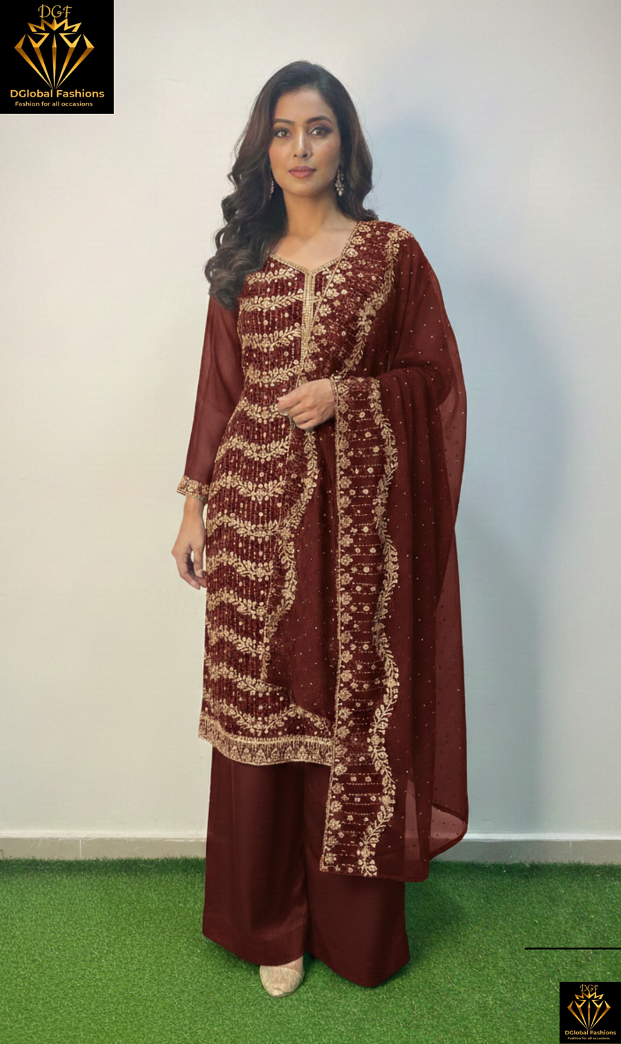 Georgette Suit Set with All-Over Stone Work Kurta & Dupatta