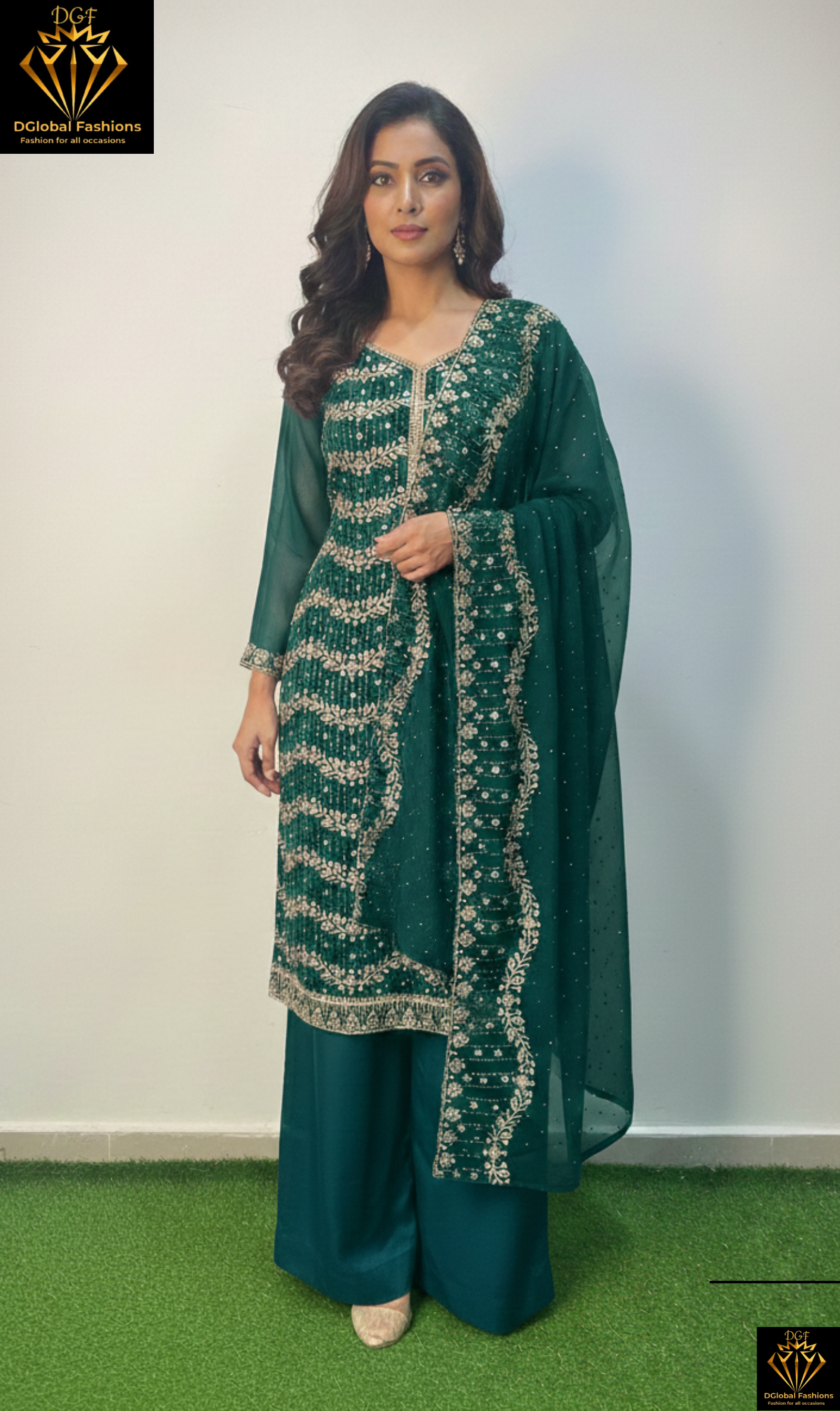Georgette Suit Set with All-Over Stone Work Kurta & Dupatta