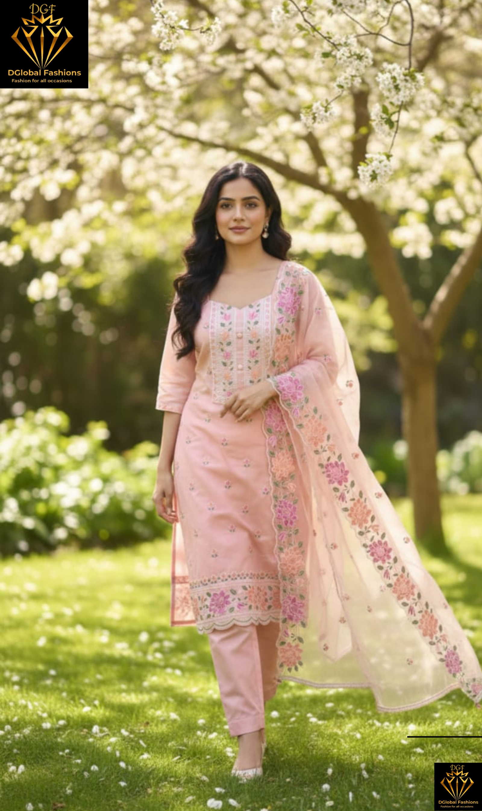 Cotton Silk Embroidery Kurta Pant Set with Floral Dupatta