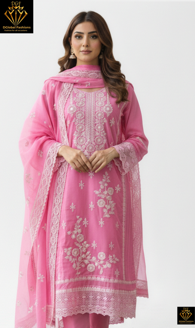 Kota Fabric Lace Embroidery Kurta Pant & Dupatta Suit Set
