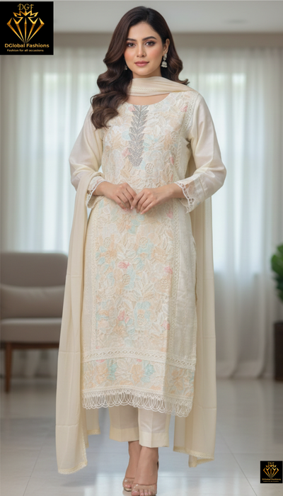 Cotton Silk Blend Kurta Suit Set with Palazzo & Dupatta