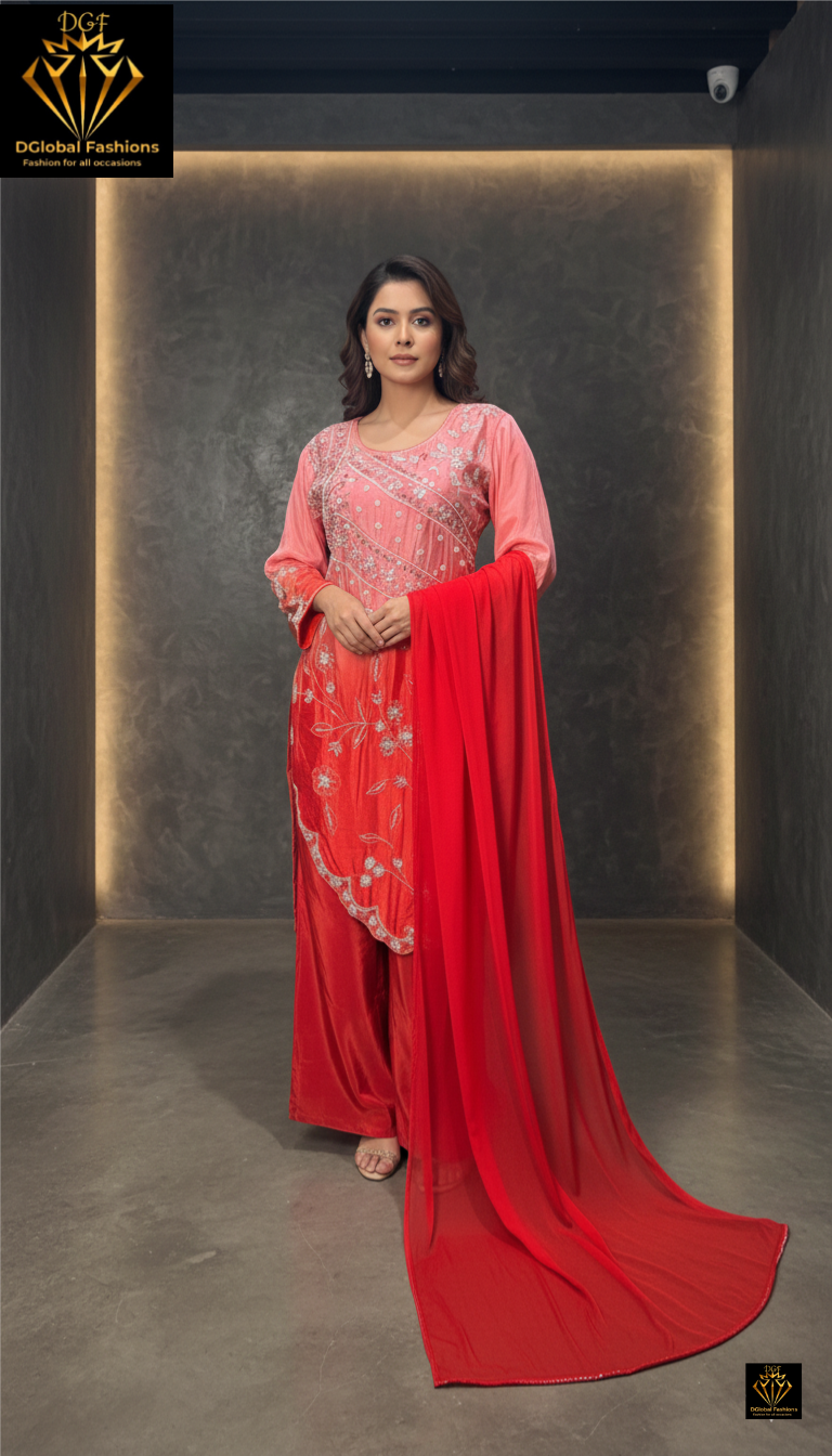 Sharara 3-Piece Suit Set in Crepe Fabric with Pearl, Sequin & Cutdana Work