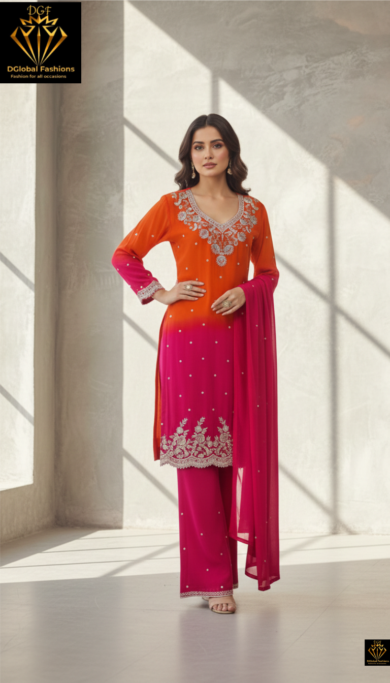 Chinon Suit Set with Pearl, Cutdana & Sequin Embellishment