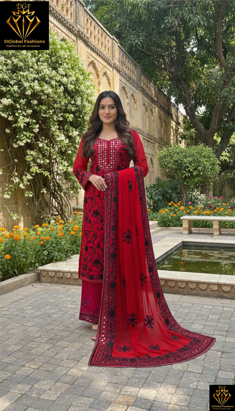 Phulkari Georgette Suit Set with Floral Embroidery