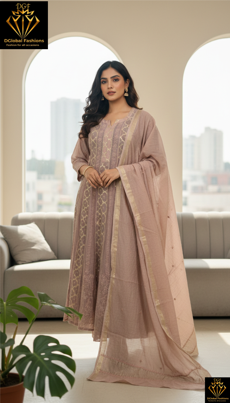 Lucknowi Chikankari Banarasi Brocade Anarkali with Dupatta