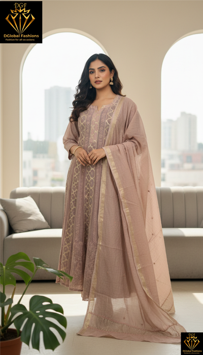 Lucknowi Chikankari Banarasi Brocade Anarkali with Dupatta