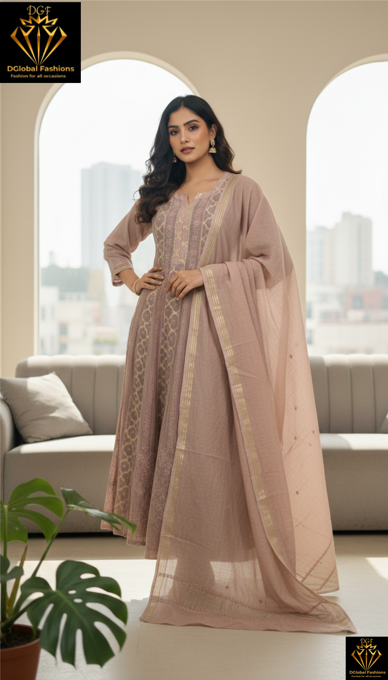 Lucknowi Chikankari Banarasi Brocade Anarkali with Dupatta