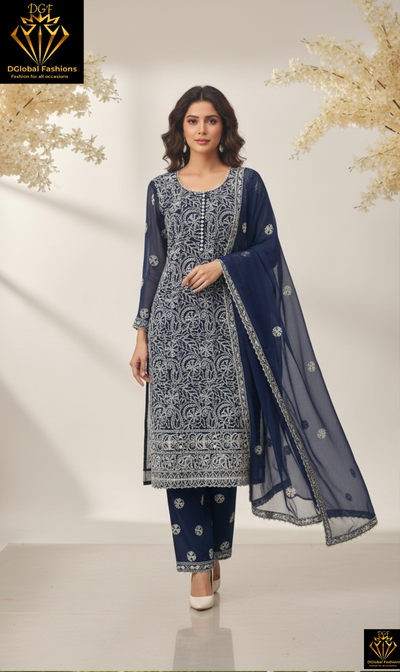 Lucknowi Chikankari Suit Set with Gota Patti Work