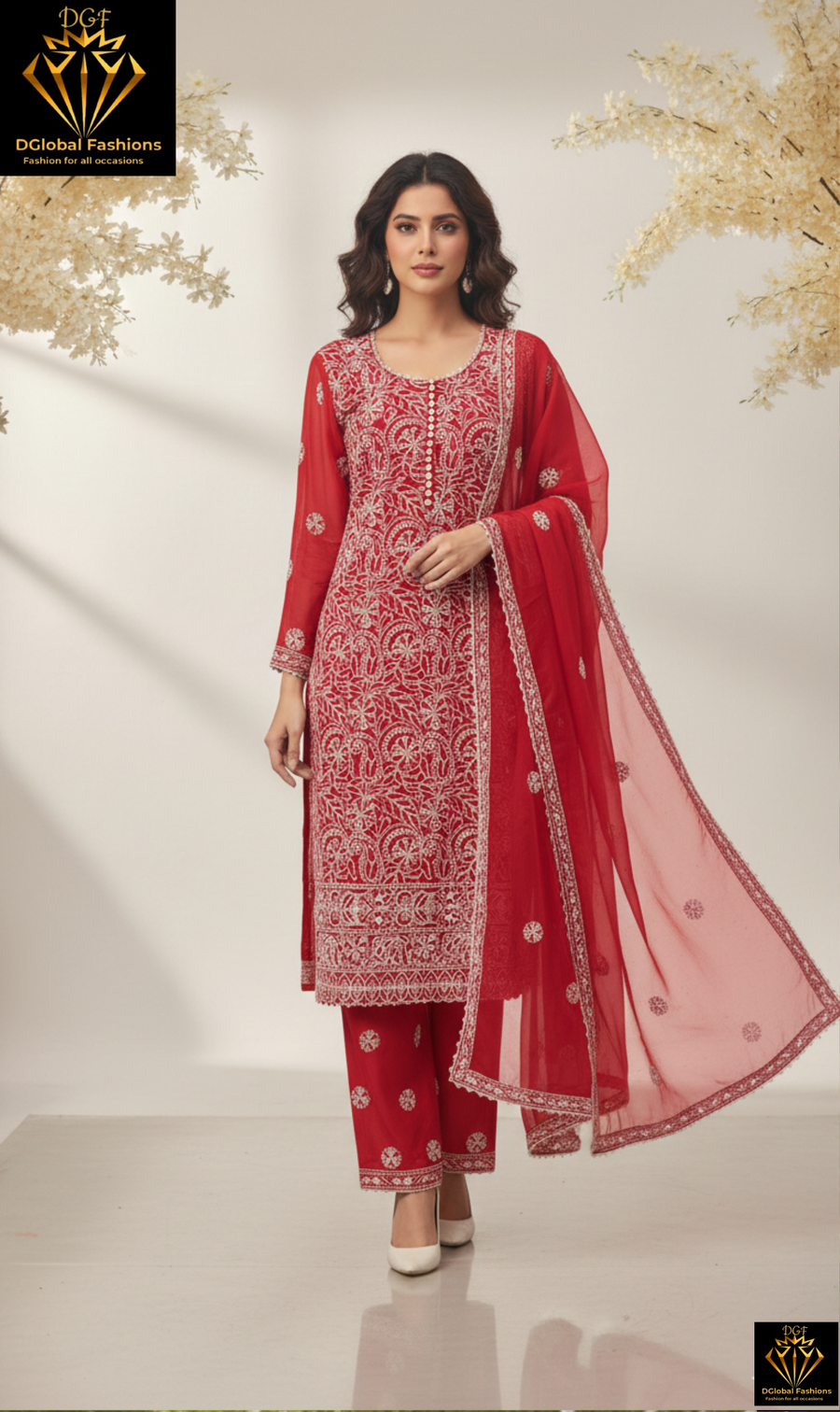 Lucknowi Chikankari Suit Set with Gota Patti Work