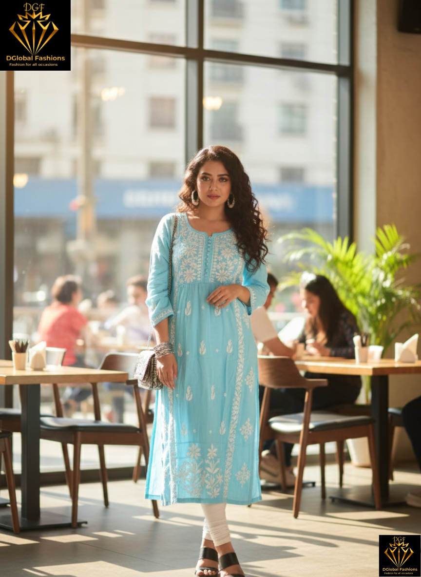 Chikankari nyra style kurti