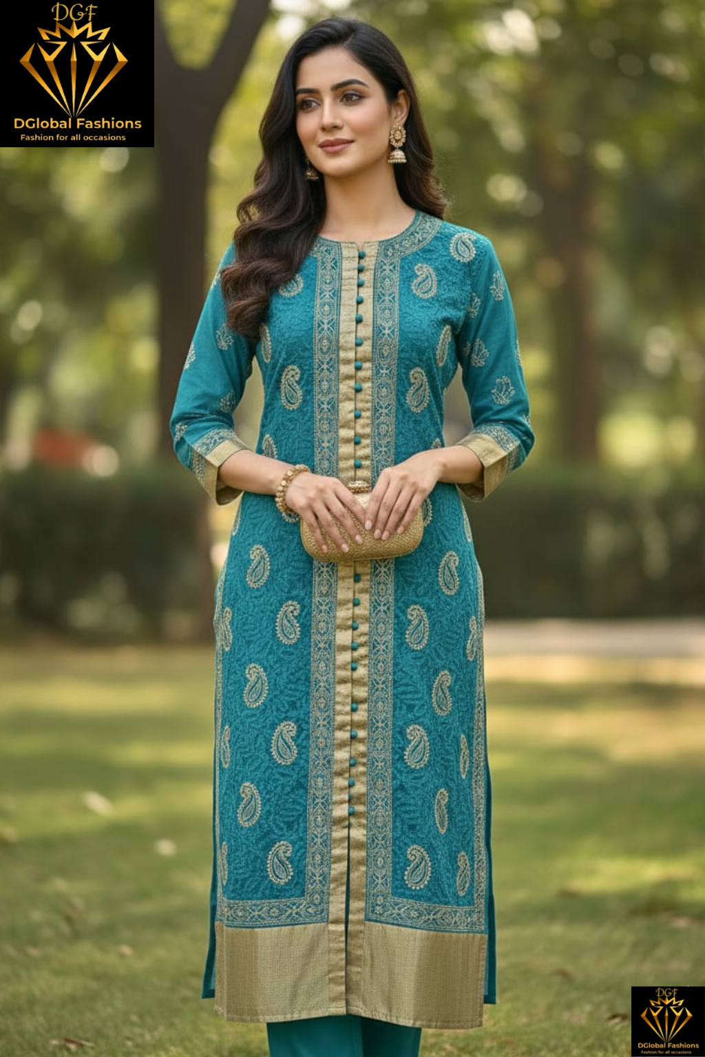 Lucknowi Chikankari Sherwani-Style Shadow Work Kurti in Kota Doriya with Zari Panel & Border