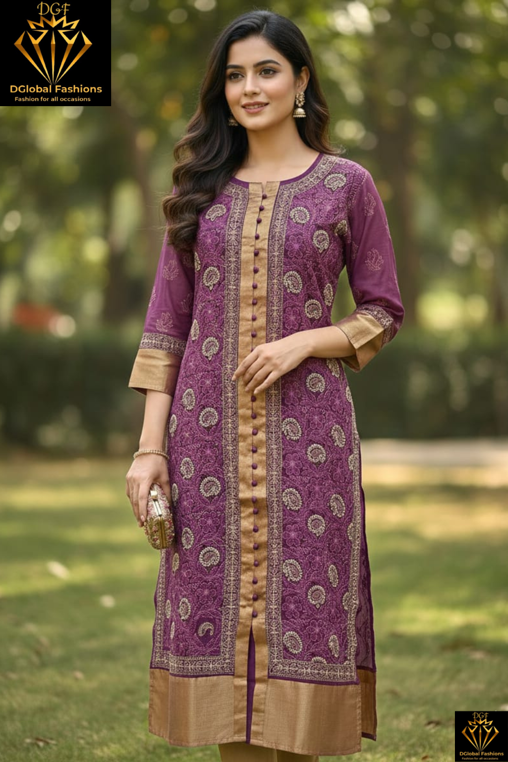 Lucknowi Chikankari Sherwani-Style Shadow Work Kurti in Kota Doriya with Zari Panel & Border