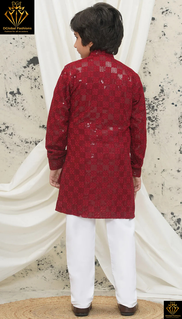 Boys Chikankari Kurta with Sequin Work