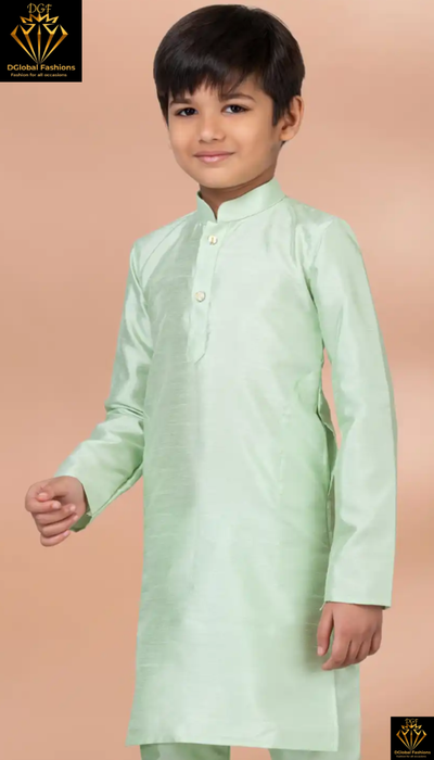 Pista Green Banarasi Silk Kids Kurta Pyjama Set