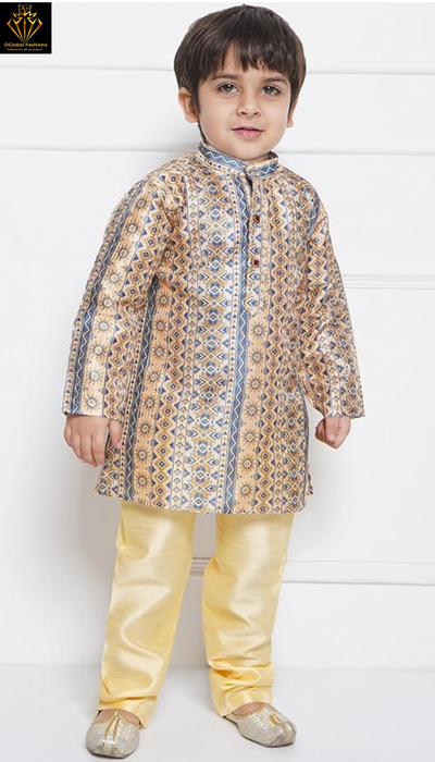 Boys Cotton Satin Printed Kurta Pajama Set – Kids Festive & Ethnic Wear
