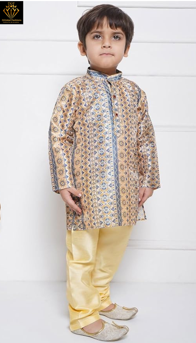 Boys Cotton Satin Printed Kurta Pajama Set – Kids Festive & Ethnic Wear