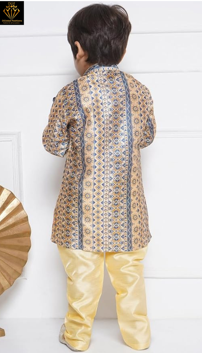Boys Cotton Satin Printed Kurta Pajama Set – Kids Festive & Ethnic Wear