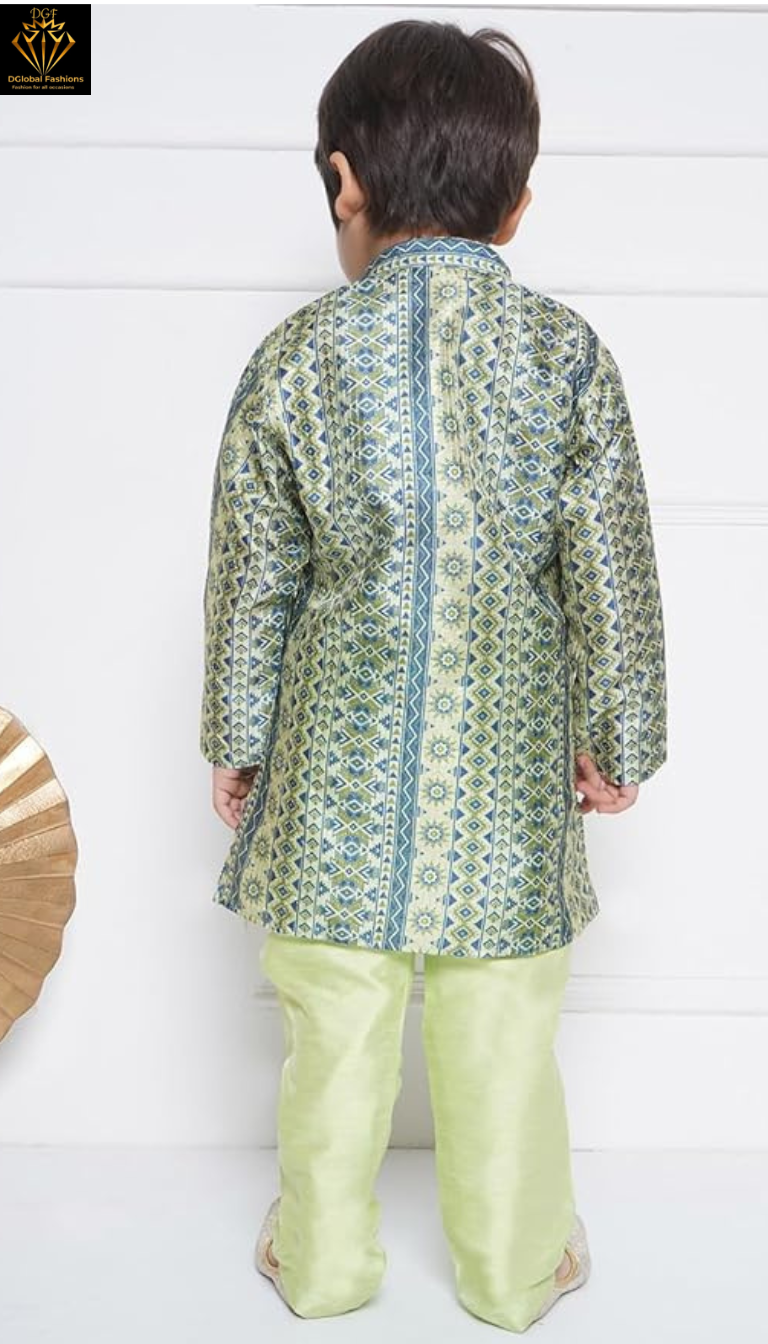 Boys Cotton Satin Printed Kurta Pajama Set – Kids Festive & Ethnic Wear