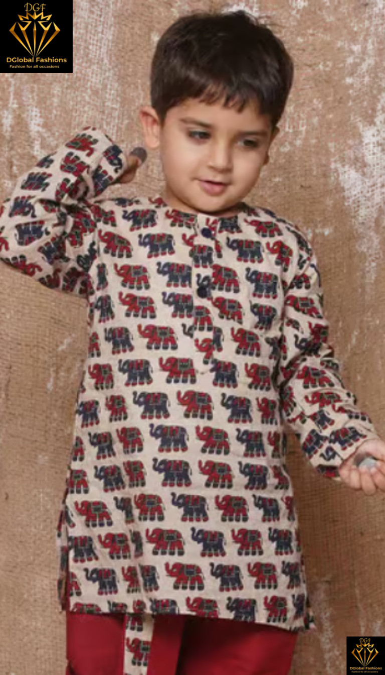 Elephant Printed Kurta & Dhoti Set for Kids