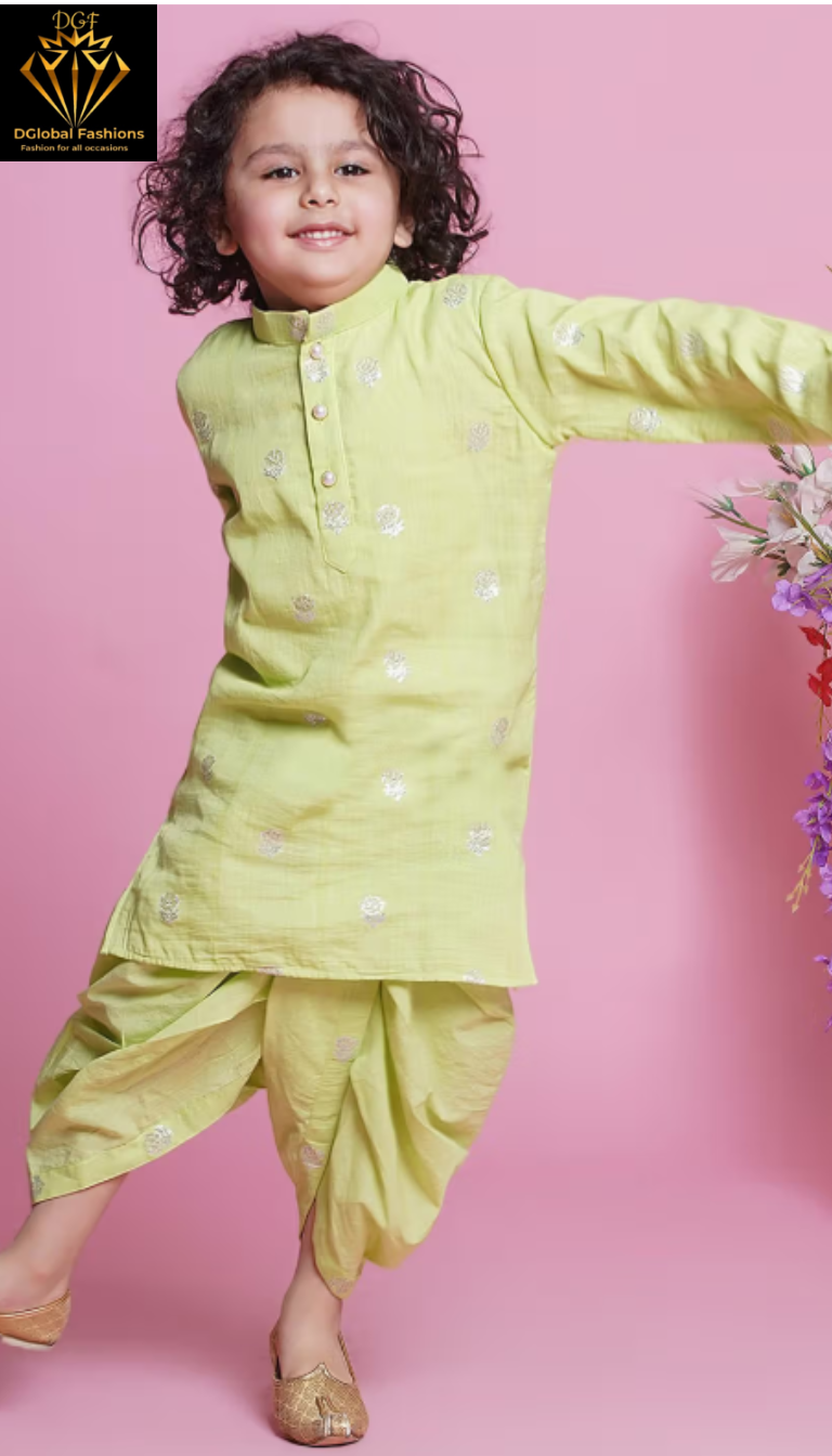 Boys Cotton Rose Zari Embroidered Kurta with Dhoti